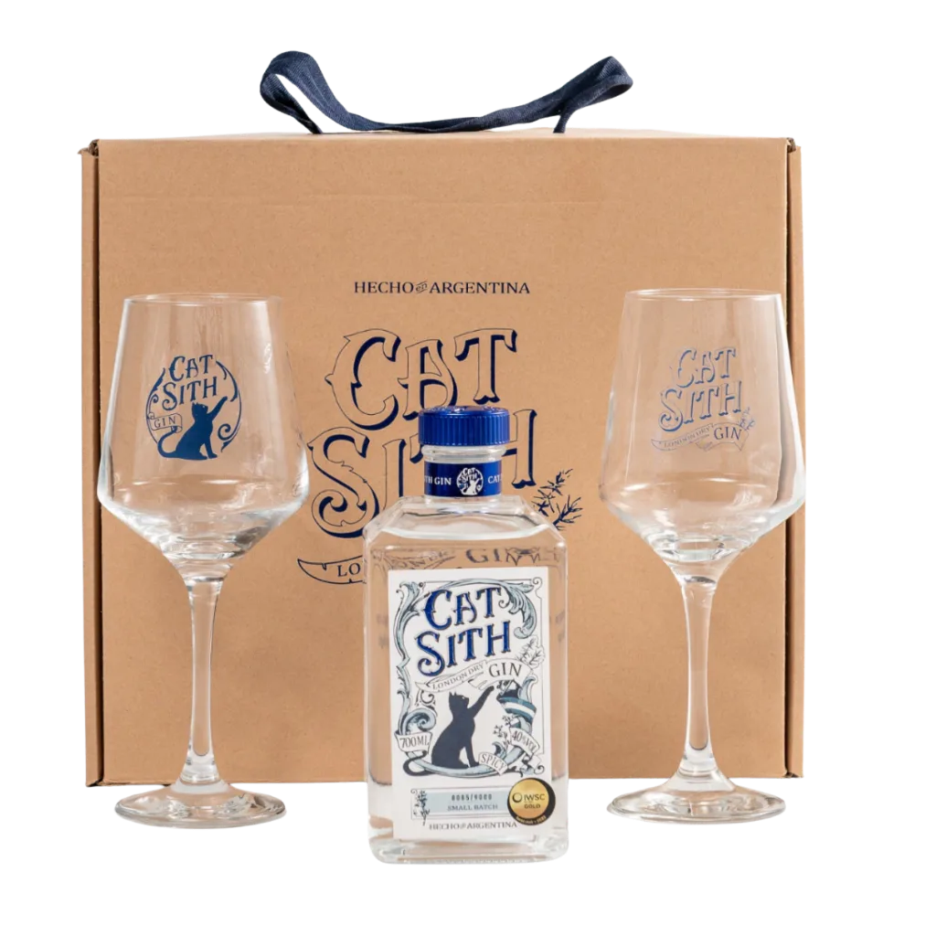 BOX MADERA GIN CAT SITH CON BOTANICOS Y COPA