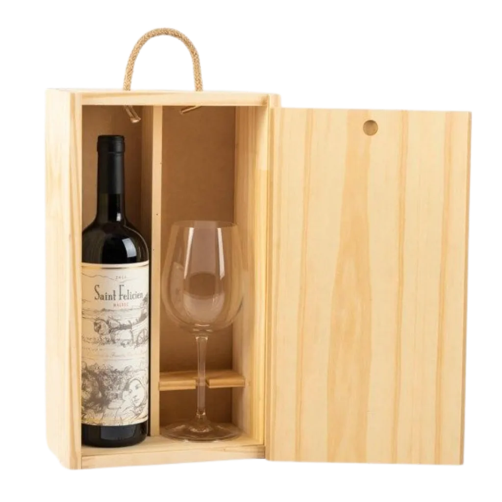 CAJA MADERA CON COPA Y ESTATE BOTTLED
